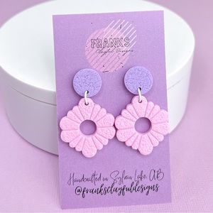 Pink with Purple Accent Handmade Polymer Clay Dangle Earrings